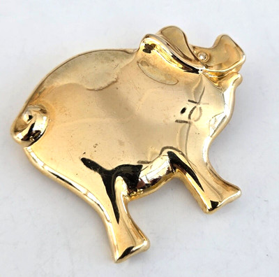 Vintage Wilbur Pig Hog Clear Rhinestone Eye Gold Tone Pin 1-3/4''