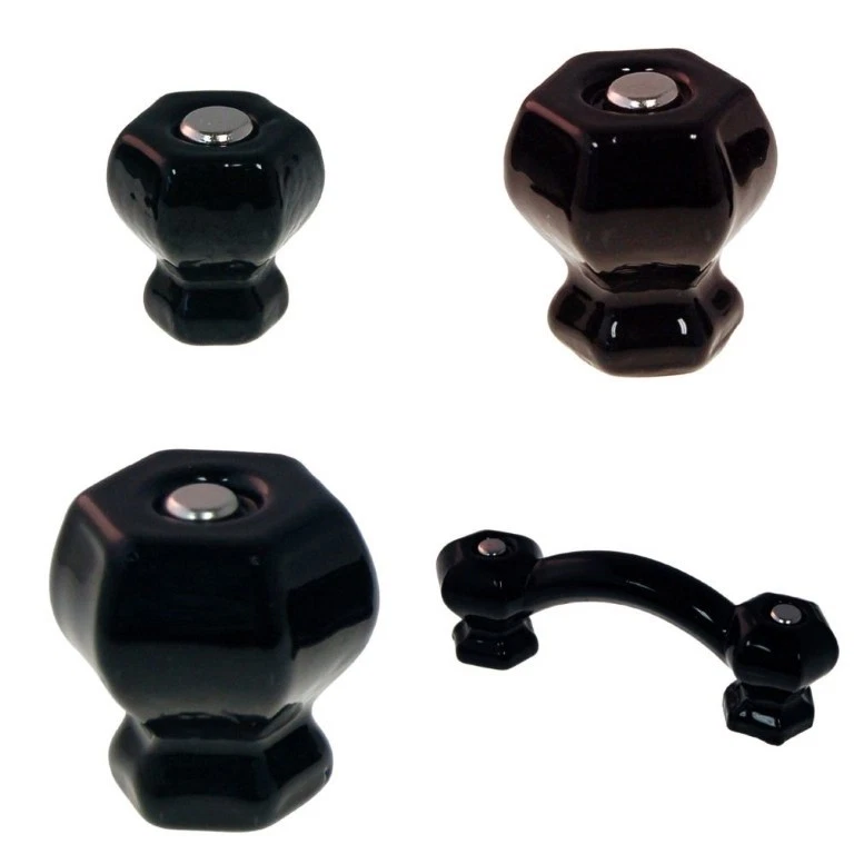 1-1/4" ÉBANO NEGRO HEXAGONAL Perilla de Vidrio 1 pulgada Hexágono Antiguo Vintage Antiguo Retro Foto 2 de 4