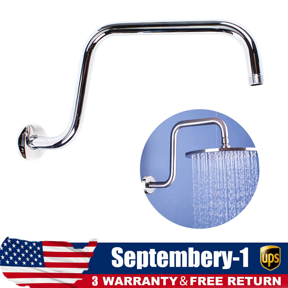S-shaped high arc gooseneck shower head extension arm for long reach