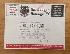 Stevenage Borough v Halifax Town Football Ticket English Conference 13 Jan 1996