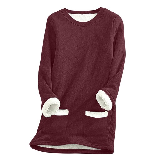Women Warm Lined Fleece Tos Crewneck Sport Sweatshirt Pullover Loungewear Blouse - Picture 14 of 60