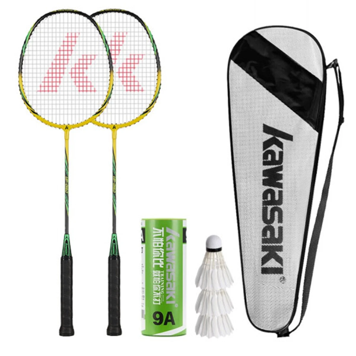 KAWASAKI 2 Player Badminton Set With 3 Feather Shuttlecocks Racquet And Bag