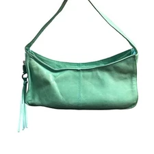 HOBO The Original Leather Shoulder Bag Y2k Purse Green Zipper 13" x 5" x 4"