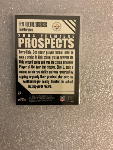 Ben Roethlisberger-Pittsburgh Steelers-2004 Topps Chrome Premiere Prospects #PP1 - 第 2/2 張圖片