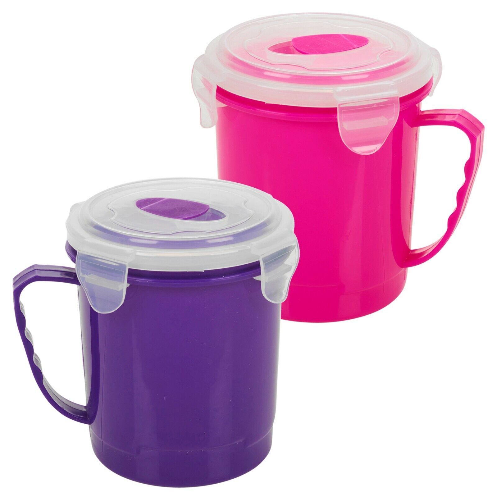 2x 600ml Microwaveable Travel Soup Mugs Holders Containers Cups Handle