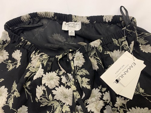 Emanuel Ungaro Black Floral Print Vintage Silk Wide Leg Drawstring Pants M NEW - Picture 12 of 12