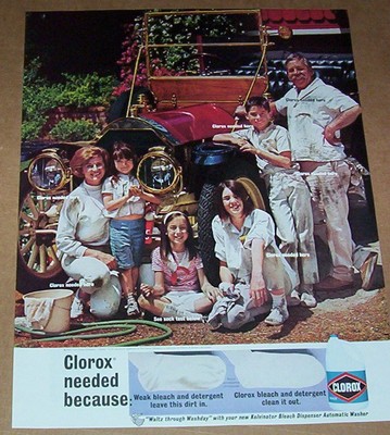 1967 print ad - Clorox laundry Bleach Boy Girls family old car Procter Gamble AD