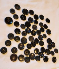 Vintage Lot Various Black Flat Back Plastic Buttons 7/8" - 1 1/4" 2 & 4 Hole