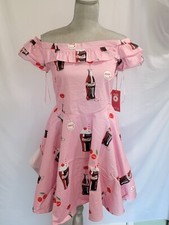 Coca Cola Float Red Lips Pink AOP Lizzy Dress. Loungefly Stitch Shoppe. SIZE: M