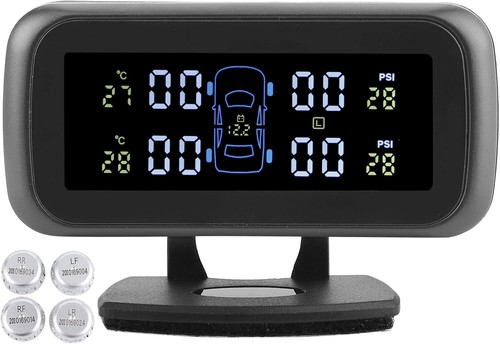 TPMS Wireless Auto Pressione Pneumatici 4 Sensori LCD Solare USB 433MHz - Foto 7 di 9