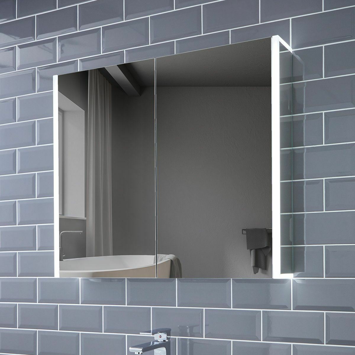 815x700mm Grace LED Bathroom Mirror Cabinet | Shaver Socket | Demister