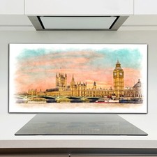 Kitchen Splashback Toughened Glass 120x60 London UK big ben bridge water ship