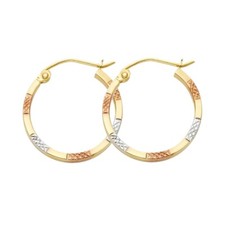 Gold 14K Tri Color Gold Diamond Cut Square Hoop Earrings