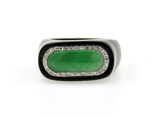 Onix,Diamante 0.30ct. & Jade 3.00ct. Set Oro Blanco 18ct. Anillo de Tamaño Ru : - Imagen 3 de 3