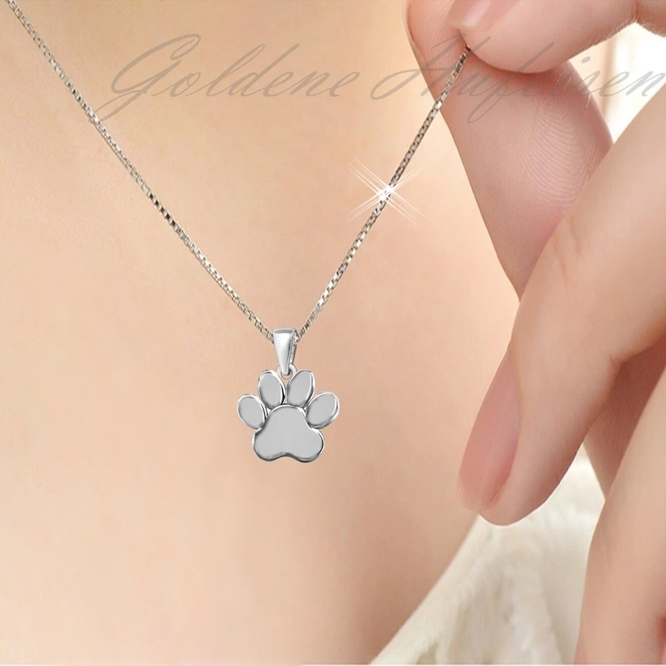 Tierpfote Pfötchen Anhänger Kette Pfoten Halskette 925 Sterling Silber Gold Rose - Bild 2 von 4