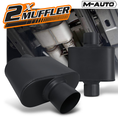 Pair of Black 2.5''Center Inlet/Outlet Race Performance Chambered Exhaust Muffler