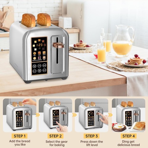Stainless Toaster LCD Display&Touch Buttons, 50% Faster Heating Speed - Picture 5 of 7