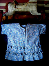 Antique Girl  s Feedsack Blue White Calico Dress Ruffles Farm House REDUCED