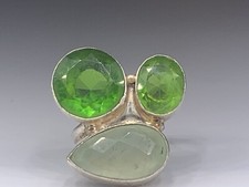 Sterling Silver Green Gemstone Ring Size 7