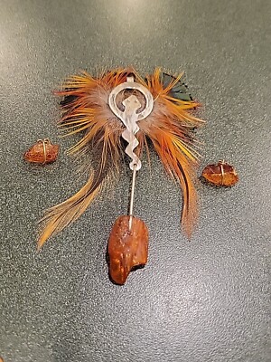 RARE PAUL DELUCA STERLING SILVER FEATHERS AMBER PENDANT & EARRINGS SET