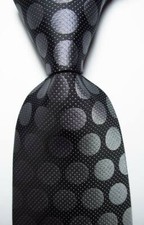 New Classic Polka Dot Black Gray JACQUARD WOVEN Silk Men's Tie Necktie