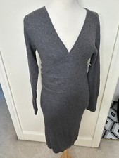 Leith Nordstrom Women's Gray Faux Wrap Sheath Ribbed Sweater Dress Size M