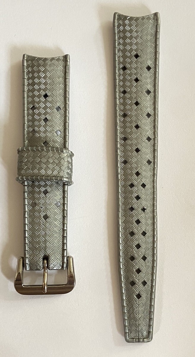 Bracelet De Montre Vintage Tropic Sport Gris - Largeur 22 Mm - Origine Suisse - Pour Montres Sportives