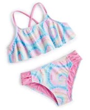 Breaking Waves Hello Radiance Flounce Swimsuit Set Big Girls 10 Multi Tie Dye