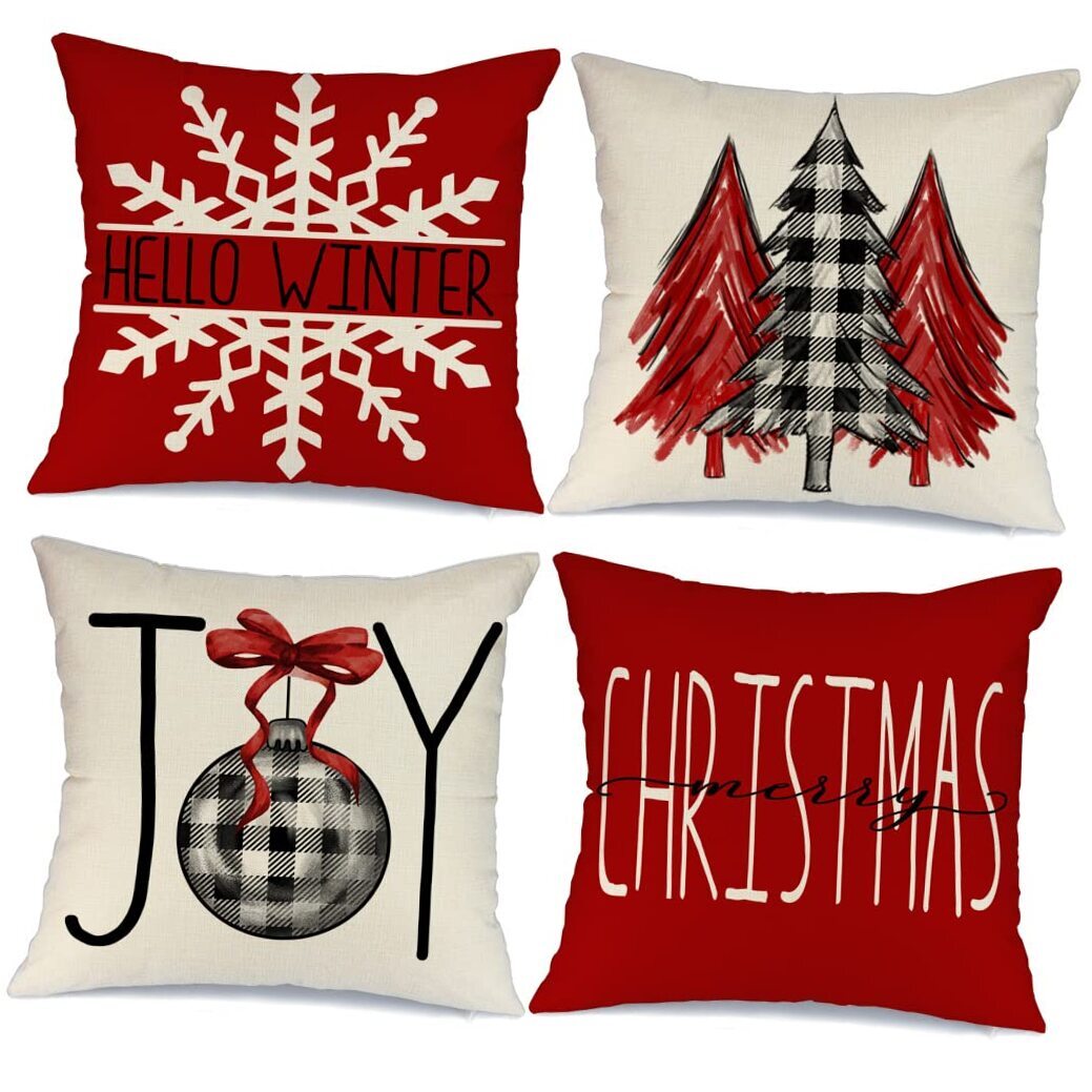 Christmas Pillow Covers 18x18 Set of 4 for Xmas Decorations 18 x 18-Inch Red-image
