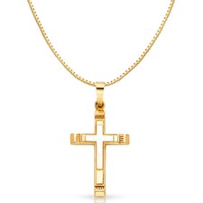 14K Yellow Gold Religious Cross Charm Pendant with 0.8mm Box Chain Necklace