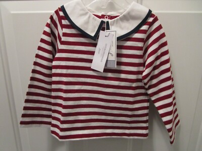 JACADI TODDLER GIRL SAILOR RED/ WHITE STRIPE SHIRT   NEW