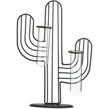 Metal Cactus w Double Glass Tube Vase Plant Holder Terrarium Propagation Station