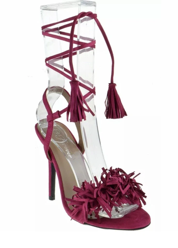 Forever Link Rubina 57 Womens Fringe Open Toe High Heel Sandals Size 5.5 RED - Image 2 of 4