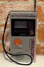 Sony Watchman FD-30A, AM/FM Stereo ANALOG TV 1984, w/Case Cleveland Browns WORKS