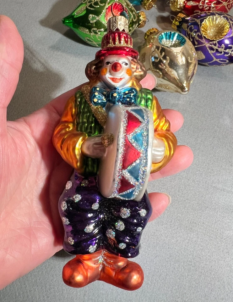 De Carlini Vtg Blown Glass Christmas 8 Ornament Lot Clown Soffieria Poland Italy - Image 2 of 4
