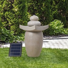 Image of Solar Water Fountain LED Rock Sphere Basin Water Feature Garden Decoration UK