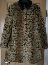 Size 14 Leopard Print Fern Cotton Funky Faux Fur Coat Jacket