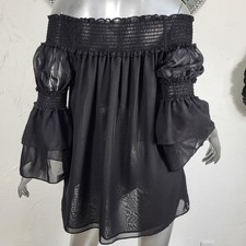 NWT~$100~MAX STUDIO~SZ M~BLACK SHEER OFF THE ...