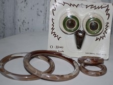 Vintage O'Henry Ceramic Owl Beads  Macram  Rings Set   Craft Lot Boho Wall Hang