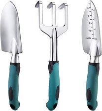 Garden Tools Set 3 Piece Heavy Duty Gardening Tools Cast Aluminum with Soft