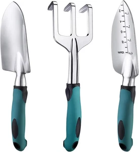 Garden Tools Set 3 Piece Heavy Duty Gardening Tools Cast Aluminum with Soft