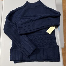 St. John's Bay Navy Acrylic Cable-Knit Mock Neck Pullover Sweater Long Sleeve S