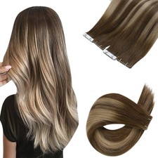 Sunny Hair TAPE-IN 12in Brown/Blonde Straight Human Hair Extensions TP P4-27 40G