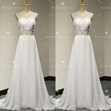 Chiffon Wedding Dresses White Ivory Beach Elegant Sleeveless Beaded Bridal Gowns