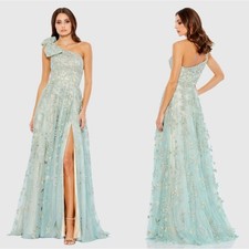 Mac Duggal 11177 Green Embellished Bow One Shoulder A Line Gown Size 10 NWT