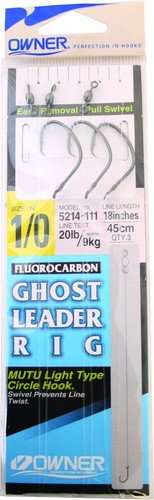 Owner 5214-111 Ghost Leader Fluorocarbon 3Pk w/Light Circle