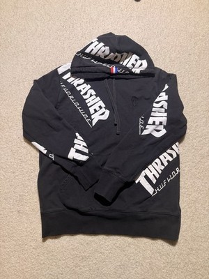 HUF x Thrasher Worldwide Hoodie Black Large Pullover Skate Streetwear Graphic L