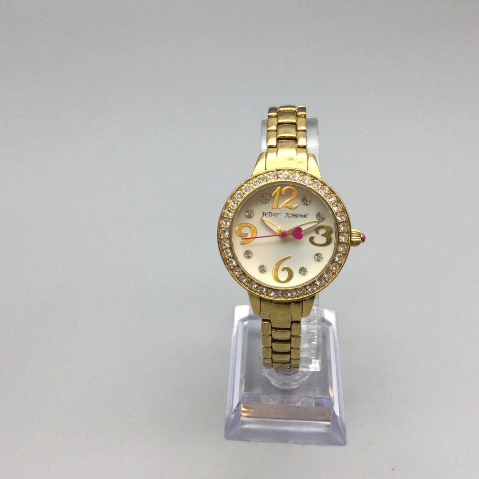 Reloj Betsey Johnson Mujer 32mm Tono Dorado Pavé Cristales Bisel Batería Nueva 7.5" Foto 2 de 4