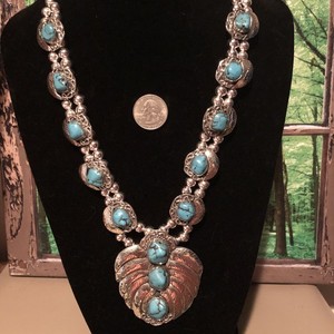Estate Sales Genuine CARICO LAKE Turquoise Squash Blossom Necklace