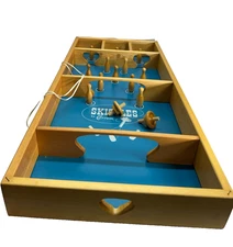 Vintage Carrom #400 Bowling Skittles Game Complete Spinning Top 12 Pins 2 String